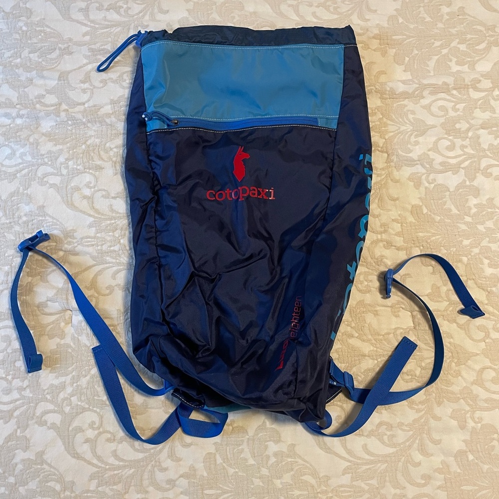 Cotopaxi Luzon 18L Daypack Navy and Sky Blue Drawstring Backpack Bag
